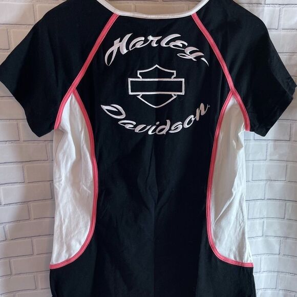 Harley Davidson Black Colorblock Half Zip Top Sz L - Picture 2 of 6